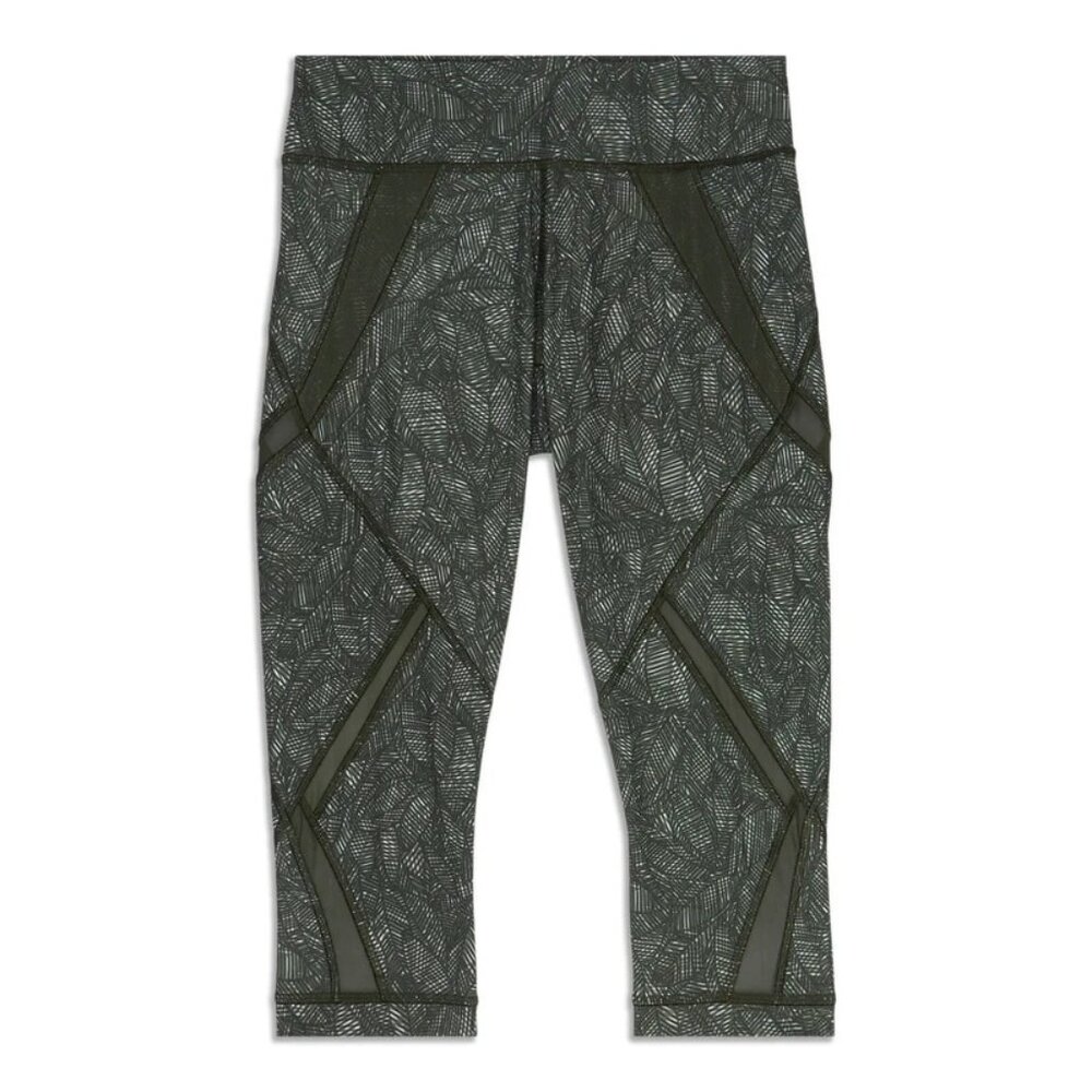 Lululemon High Times Crop Mesh Leggings Palm Leaf Print Green White Size 4 W1